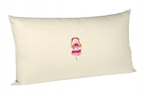 Zirbenkissen - befüllt mit Tiroler Zirbenflocken - wählbar mit verschiedenen Motiven (20 x 30 cm, beige - mit Puppe rosa mit Holzkopf)