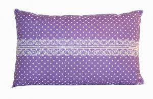 Handmade Design - Lavendelkissen - Duftkissen - Zierkissen mit echtem Lavendel (Lila - Punkte mit Spitzenband, 23 x 37 cm)