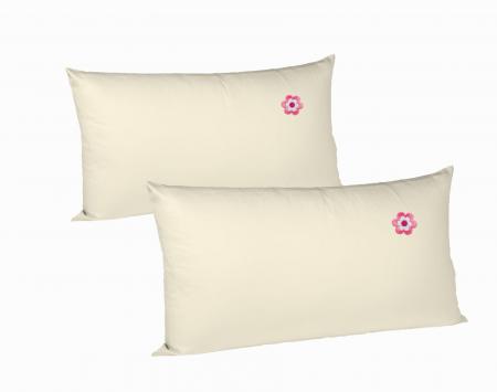 Fangomed Zirbenkissen - 2er Set - befüllt mit Tiroler Zirbenflocken - exklusiver Überzug mit genähter Bordüre - Farbe, Größe wählbar (20 x 30 cm - 2er Set, beige - mit Blume klein)