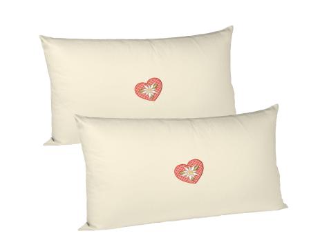 Zirbenkissen - befüllt mit Tiroler Zirbenflocken - wählbar mit verschiedenen Motiven (20 x 30 cm, beige - mit Motiv Herz - 2er Set)