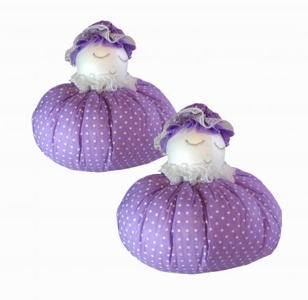 Handmade Design - Lavendelkissen - Duftkissen - Zierkissen mit echtem Lavendel (Puppe groß - Lila, 21 x 21 cm - 2er Set)